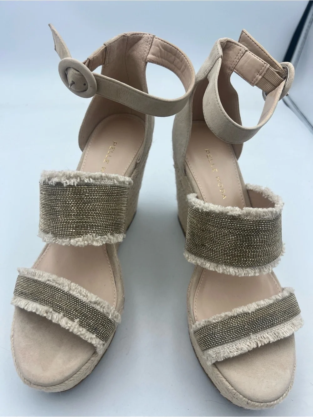 Pelle Moda Espadrille Suede Platform Wedge Sandals Woven Straps  Size 8.5M NEW